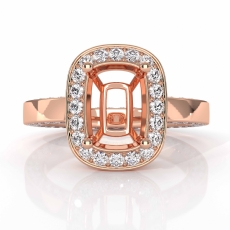 Pave Setting Diamond Engagement Ring 14k Rose Gold Cushion Semi Mount  (1.38Ct. tw.)