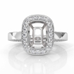 Pave Setting Diamond Engagement Ring 18k White Gold Cushion Semi Mount 1.38Ct - javda.com 