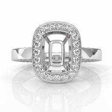 Pave Setting Diamond Engagement Ring 14k White Gold Cushion Semi Mount 1.38 Ct