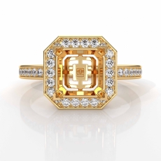 Diamond Engagement Ring 18k Gold Yellow Princess Semi Mount Halo (1.05Ct. tw.)