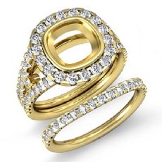 Halo Diamond Engagement Ring Bridal Set 18k Gold Yellow Cushion Semi Mount (1.7Ct. tw.)