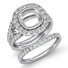 1.70Ct Halo Diamond Engagement Ring Bridal Set 14K White Gold Cushion Semi Mount