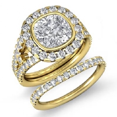 Bezel Pave Halo Bridal Set diamond  18k Gold Yellow