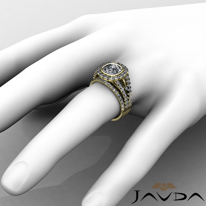 Bezel Pave Halo Bridal Set diamond Ring 14k Gold Yellow