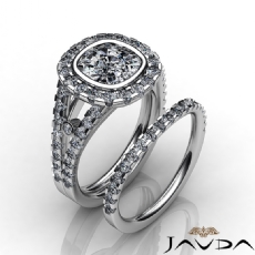 Bezel Pave Halo Bridal Set diamond Ring 14k Gold White