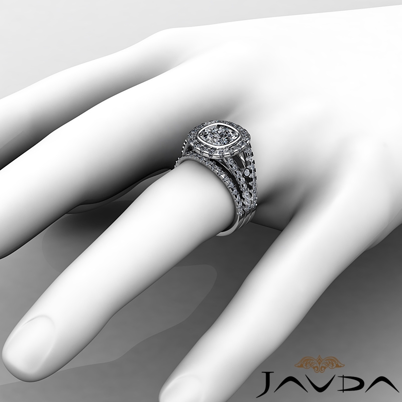 Bezel Pave Halo Bridal Set diamond Ring 14k Gold White