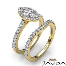 French U Pave Halo Bridal Set diamond Ring 14k Gold Yellow