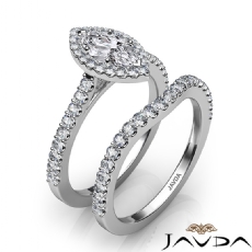 French U Pave Halo Bridal Set diamond Ring 14k Gold White