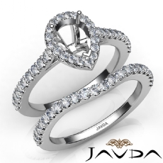 Diamond Pear Cut Semi Mount Engagement Ring Bridal Set 14K White Gold 1.0Ct.