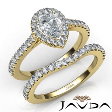 Halo French Pave Bridal Set diamond Ring 14k Gold Yellow