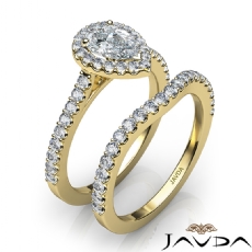 Halo French Pave Bridal Set diamond Ring 18k Gold Yellow