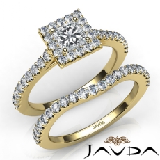 Halo U Prong Setting Bridal diamond Ring 14k Gold Yellow