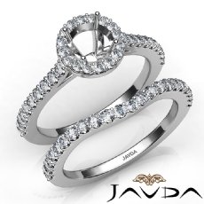 Diamond Round Cut Semi Mount Engagement Ring Bridal Set 14K White Gold 1.0Ct.