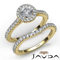 U Cut Prong Halo Bridal Set diamond Ring 18k Gold Yellow