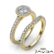 U Cut Prong Halo Bridal Set diamond Ring 14k Gold Yellow
