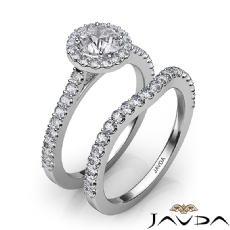 U Cut Prong Halo Bridal Set diamond Ring 18k Gold White