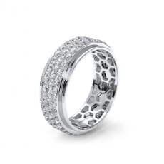 14k White Gold 3 Row Round Diamond Eternity Men's Wedding Band with 2.83 Ctw.