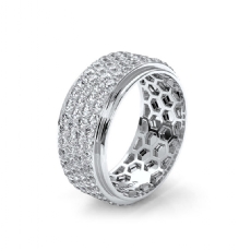 4 Row Round Diamond Eternity Men's Wedding Band in 14k White Gold with 3.74 Ctw.