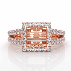 Diamond Engagement Princess Semi Mount 14k Rose Gold Halo Prong Setting Ring  (0.75Ct. tw.)