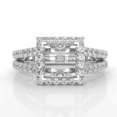 Diamond Engagement Princess Semi Mount 14K W Gold Halo Prong Setting Ring 0.75Ct