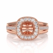Halo Pre-Set Diamond Engagement Round SemiMount Millgrain Ring 18k Rose Gold 0.9Ct - javda.com 