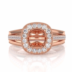 Halo Pre-Set Diamond Engagement Round SemiMount Millgrain Ring 14k Rose Gold  (0.9Ct. tw.)