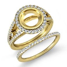 Round Halo Diamond Semi Mount Engagement Ring Bridal Set 14k Gold Yellow (1.1Ct. tw.)