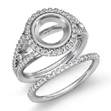 1.1Ct Round Halo Diamond Semi Mount Engagement Ring Bridal Set 14K White Gold
