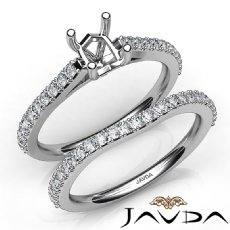 Cushion Diamond Semi Mount Engagement Ring Bridal Set 14K White Gold 0.80Ct.