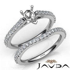 Heart Cut Diamond Semi Mount Engagement Ring Bridal Set 14K White Gold 0.80Ct.
