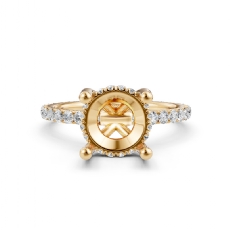 Hidden Halo French U Cut Pave Semi Mount Diamond Engagement Ring 14k Gold Yellow  (0.6Ct. tw.)