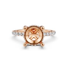 Hidden Halo French U Cut Pave Semi Mount Diamond Engagement Ring 14k Rose Gold  (0.6Ct. tw.)