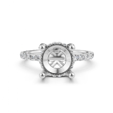 Hidden Halo French U Cut Pave Semi Mount Diamond Engagement Ring 14k Gold 0.60Ct