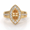 Halo Pave Diamond Engagement Marquise SemiMount Millgrain Ring 14k Yellow Gold 0.92Ct - javda.com 