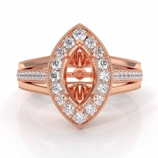 Halo Pave Diamond Engagement Marquise SemiMount Millgrain Ring 14k Rose Gold  (0.92Ct. tw.)