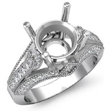 0.80 Ct Round Diamond Engagement Milgrain Ring 14K W Gold Semi Mount