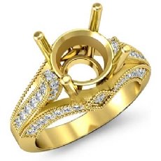 Round Diamond Engagement Milgrain Ring 14k Gold Yellow Semi Mount (0.8Ct. tw.)