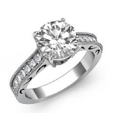 Classic Sidestone Fiigree diamond Ring 14k Gold White