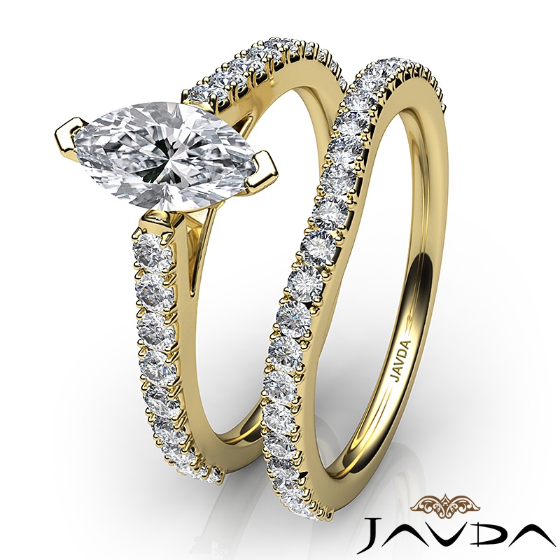 Prong Shank Bridal Set diamond Ring 14k Gold Yellow