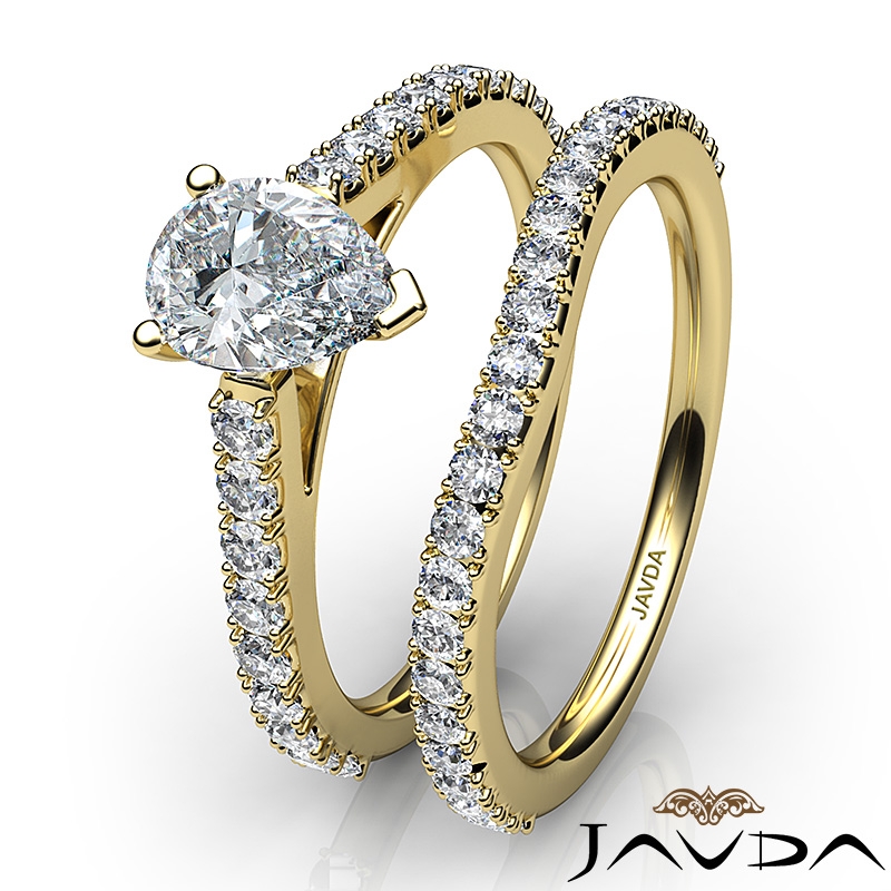 Split V Prong Bridal Set diamond Ring 14k Gold Yellow