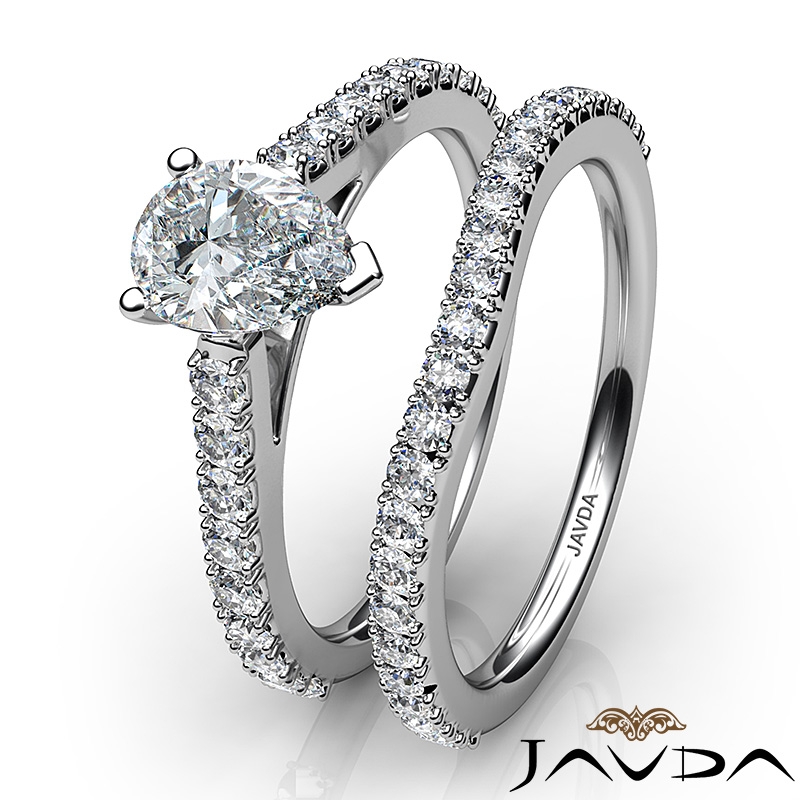 Split V Prong Bridal Set diamond Ring 14k Gold White