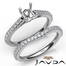 Princess Diamond Semi Mount Engagement Ring Bridal Set 14K White Gold 0.80Ct.
