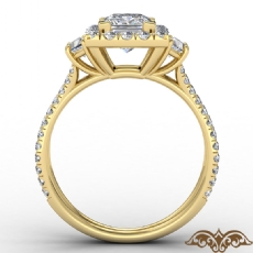 Baguette Three Stone Halo Pave diamond Ring 14k Gold Yellow
