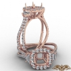 3 Stone Baguette Cushion Semi Mount Halo Diamond Engagement Ring 14k Rose Gold 1.1Ct - javda.com 