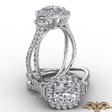 Halo Three Stone Claw Prong diamond Ring 14k Gold White