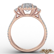 Halo Three Stone Claw Prong diamond Ring 18k Rose Gold