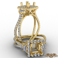 Three Stone Princess Semi Mount 14k Gold Yellow Halo Diamond Engagement Ring  (1.1Ct. tw.)