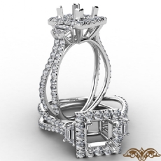 Three Stone Princess Semi Mount 14k Gold Halo Diamond Engagement Ring 1.10Ct