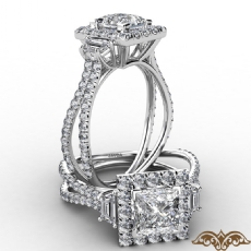 Split Shank Halo Three Stone diamond Ring 14k Gold White