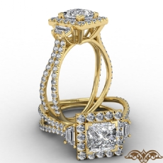 Split Shank Halo Three Stone diamond Ring 18k Gold Yellow
